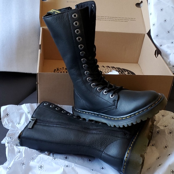 Dr martens tall combat black leather boot sz 6 - Picture 4 of 15